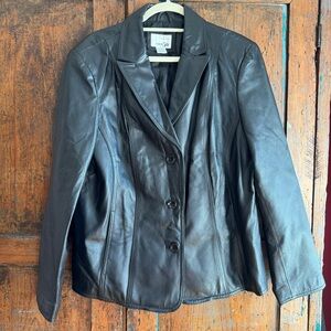 Black Leather Pea Coat